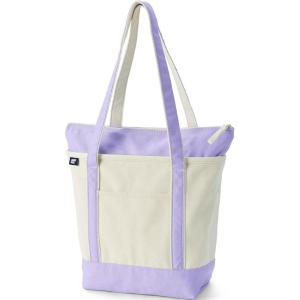 Lands’ End Zip Top Long Handle Canvas Tote Bag(Natural/Lavender Cloud)