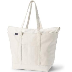 Lands’ End Zip Top Long Handle Canvas Tote Bag(Natural/Natural)