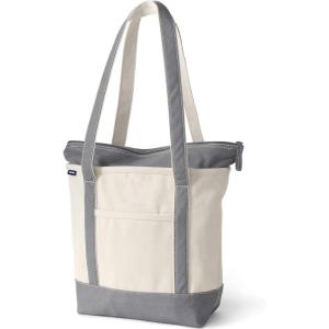 Lands’ End Zip Top Long Handle Canvas Tote Bag(Natural/Silver Graphite)
