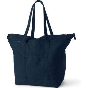 Lands’ End Zip Top Long Handle Canvas Tote Bag(Radiant Navy)
