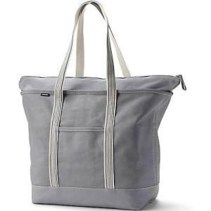 Lands’ End Zip Top Long Handle Canvas Tote Bag(Silver Graphite)