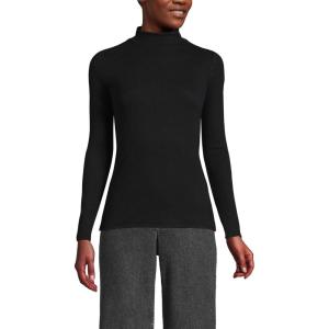 Women’s Drapey Rib Skimming Long Sleeve Mock Neck Shirt(Black)