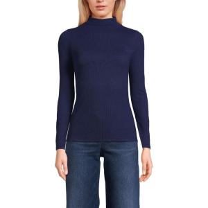 Women’s Drapey Rib Skimming Long Sleeve Mock Neck Shirt(Deep Sea Navy)