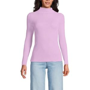 Women’s Drapey Rib Skimming Long Sleeve Mock Neck Shirt(Pink Amethyst)