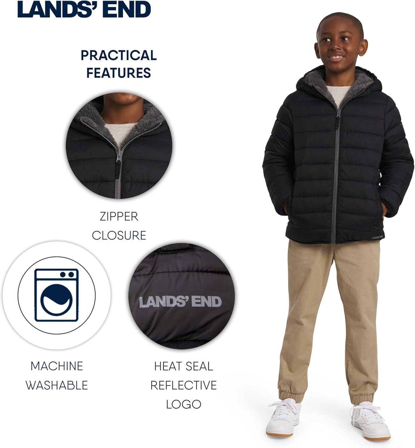 imageLands End Boys Reversible Faux Sherpa Lined Insulated Puffer JacketBlack