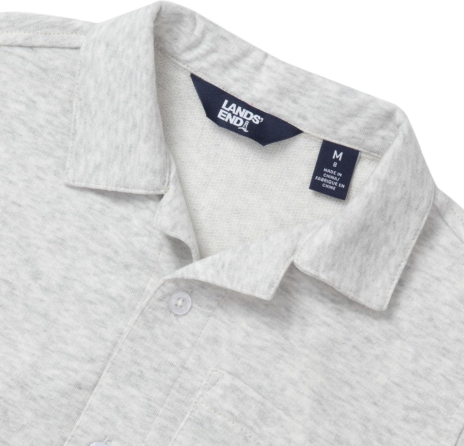 imageLands End Boys Terry Knit Button Down ShirtSnow White Heather