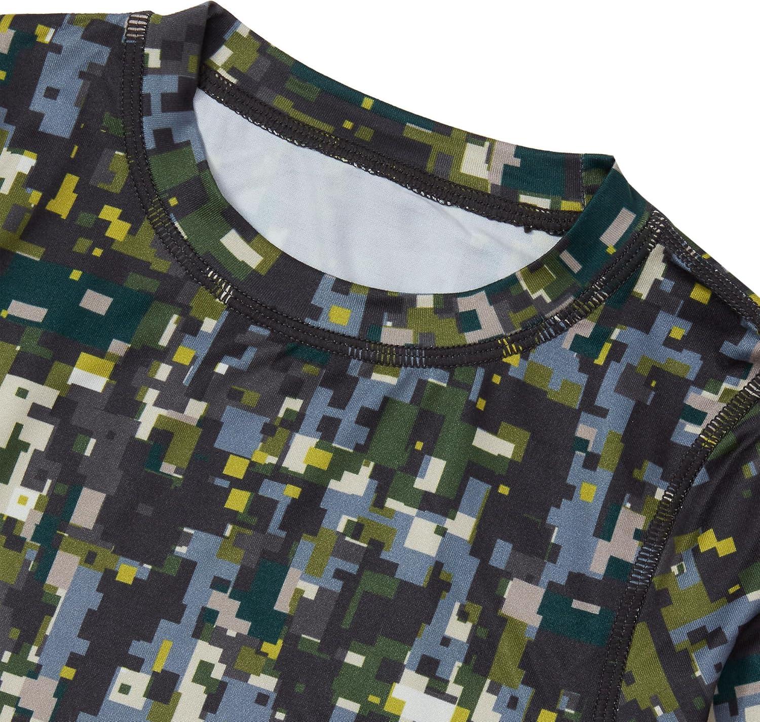 imageLands End Boys Thermal Base Layer Long Underwear Thermaskin Crew Neck ShirtGreen Citron Pixel Camo
