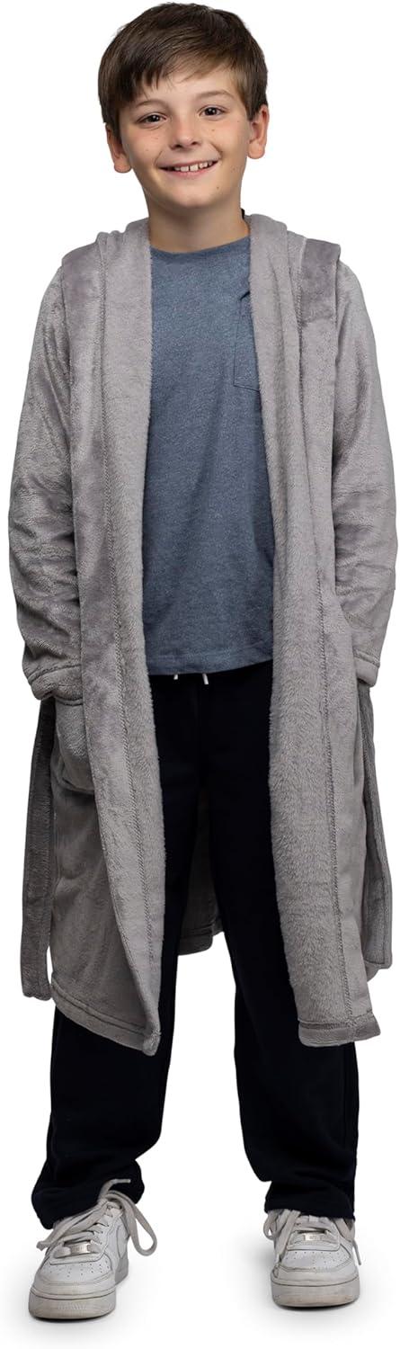 imageLands End Kids Hooded Fleece Solid RobeGrey