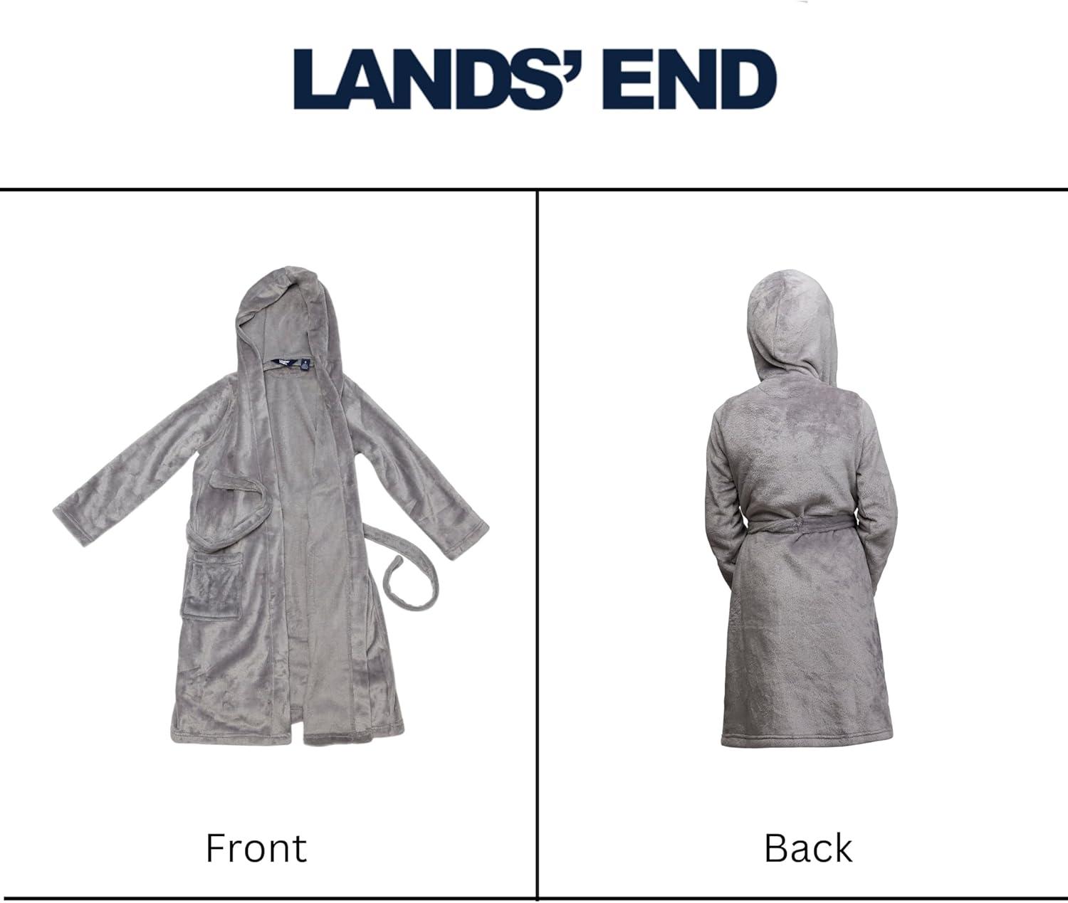 imageLands End Kids Hooded Fleece Solid RobeGrey