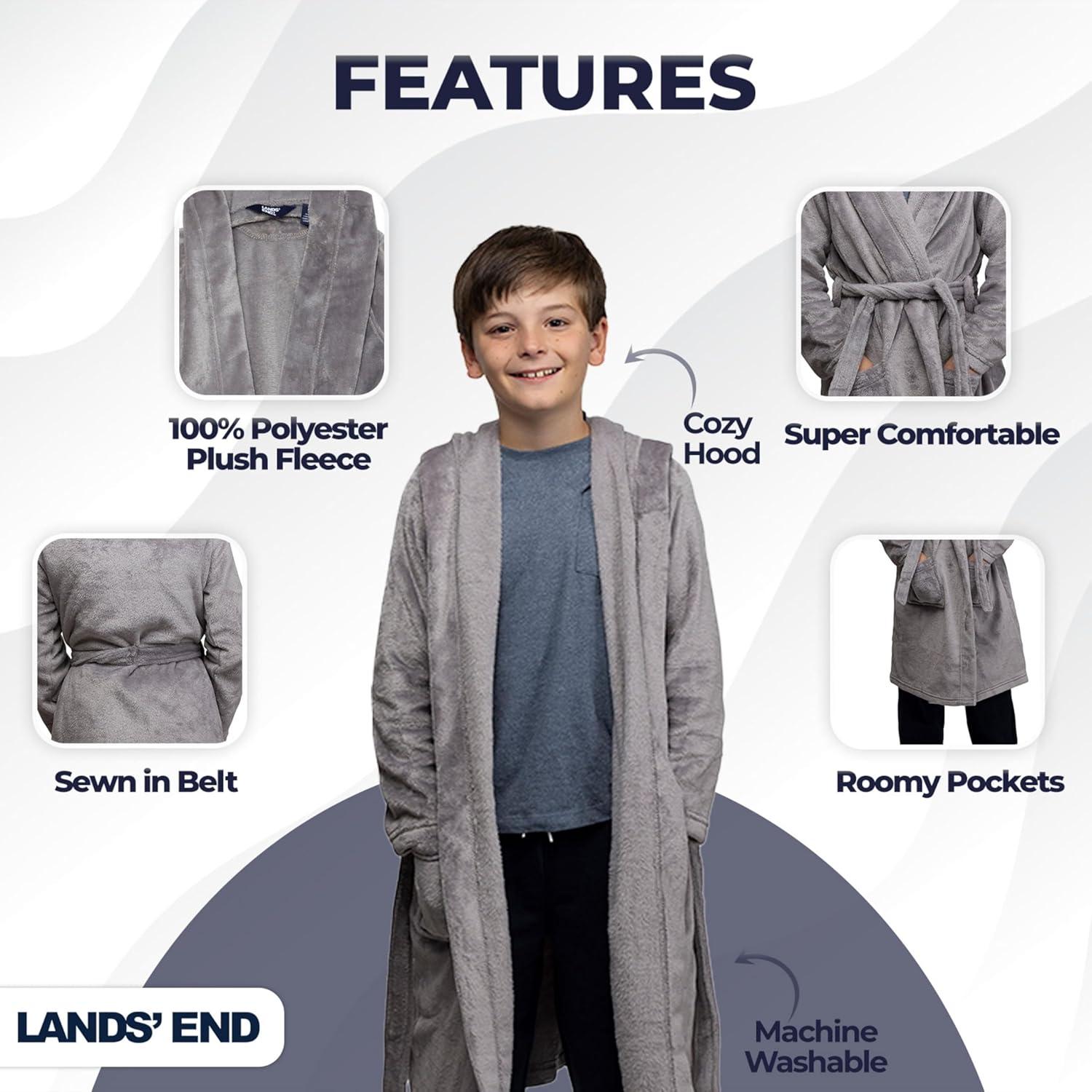 imageLands End Kids Hooded Fleece Solid RobeGrey