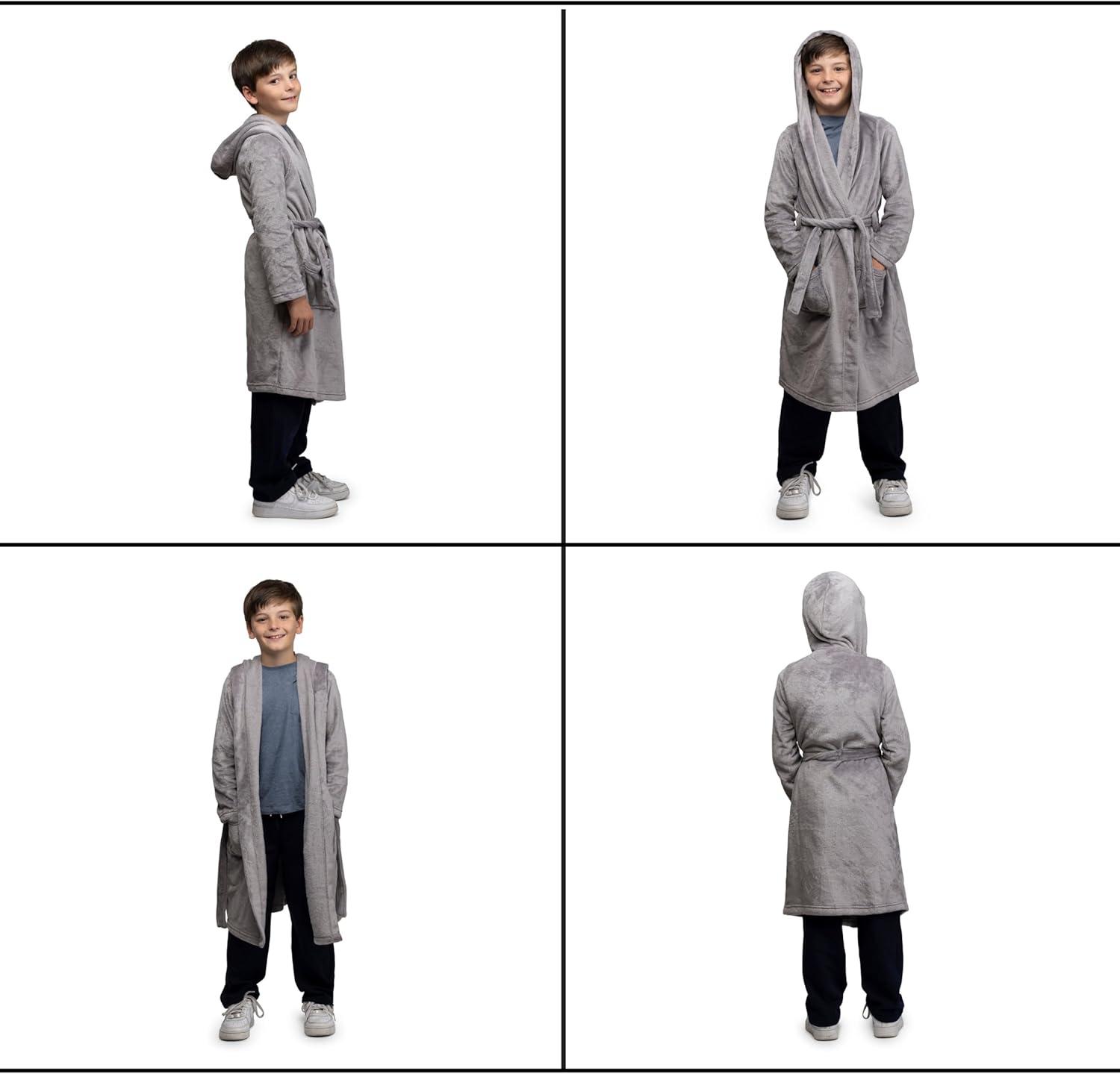 imageLands End Kids Hooded Fleece Solid RobeGrey