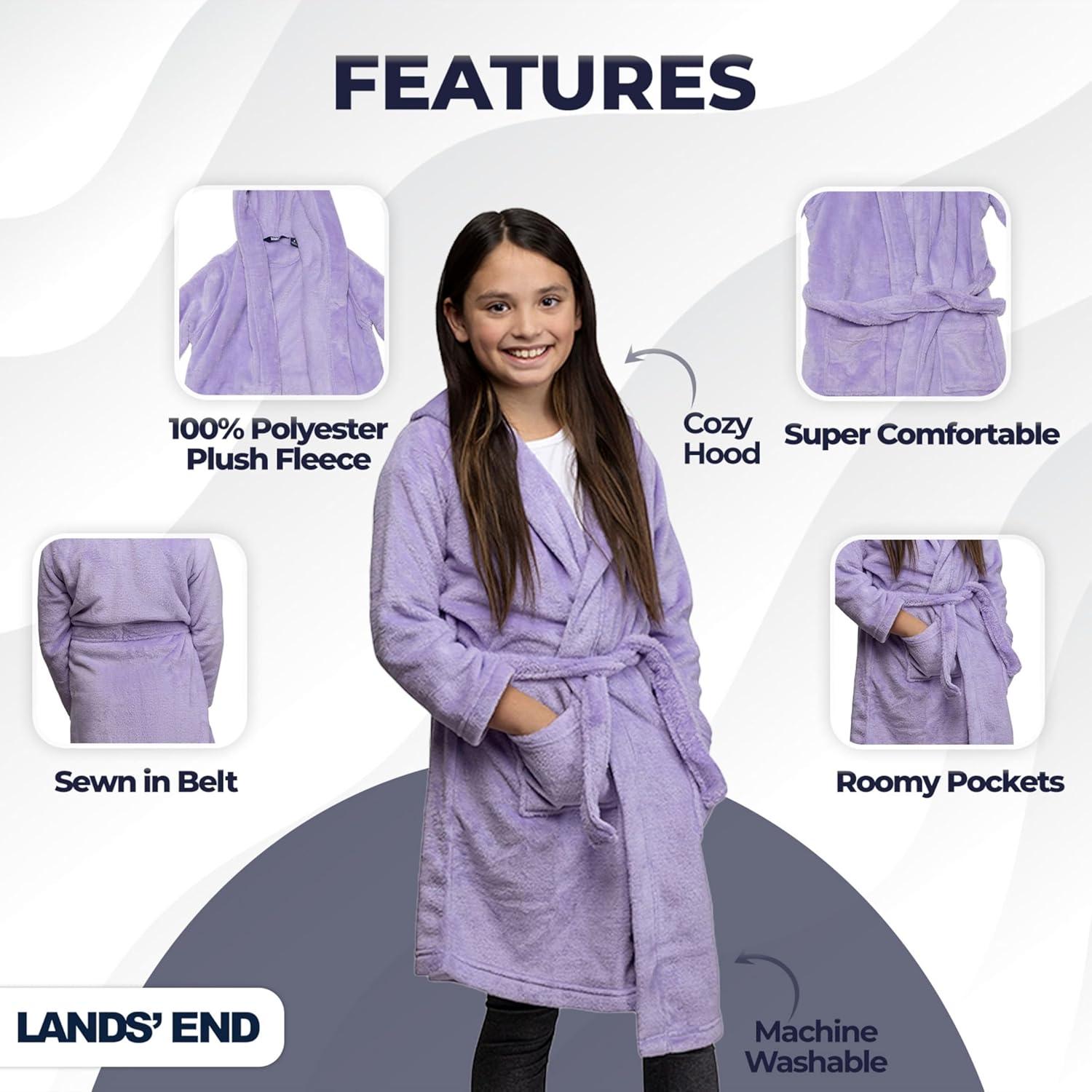 imageLands End Kids Hooded Fleece Solid RobeLavender