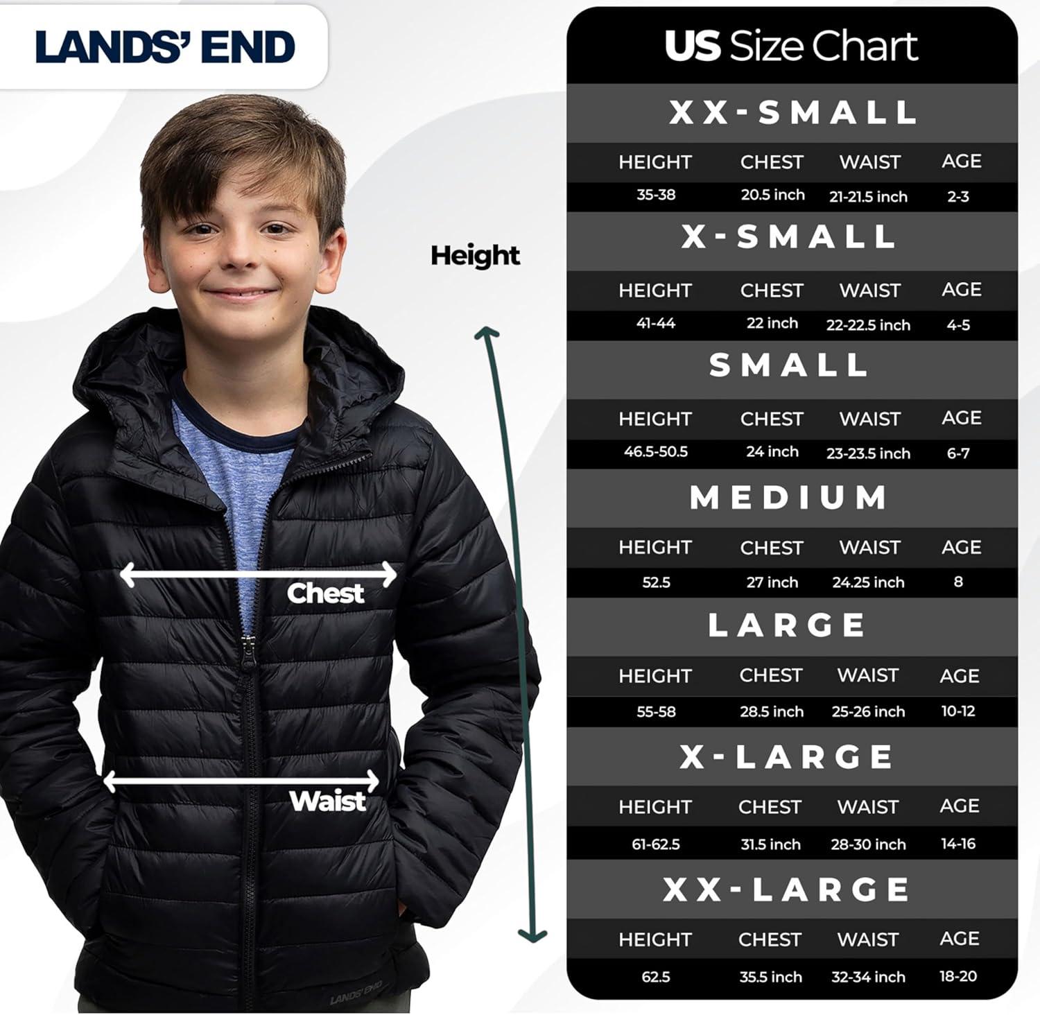 imageLands End Kids Packable Hooded Down Puffer Jacket Coat XXSXXLBlack