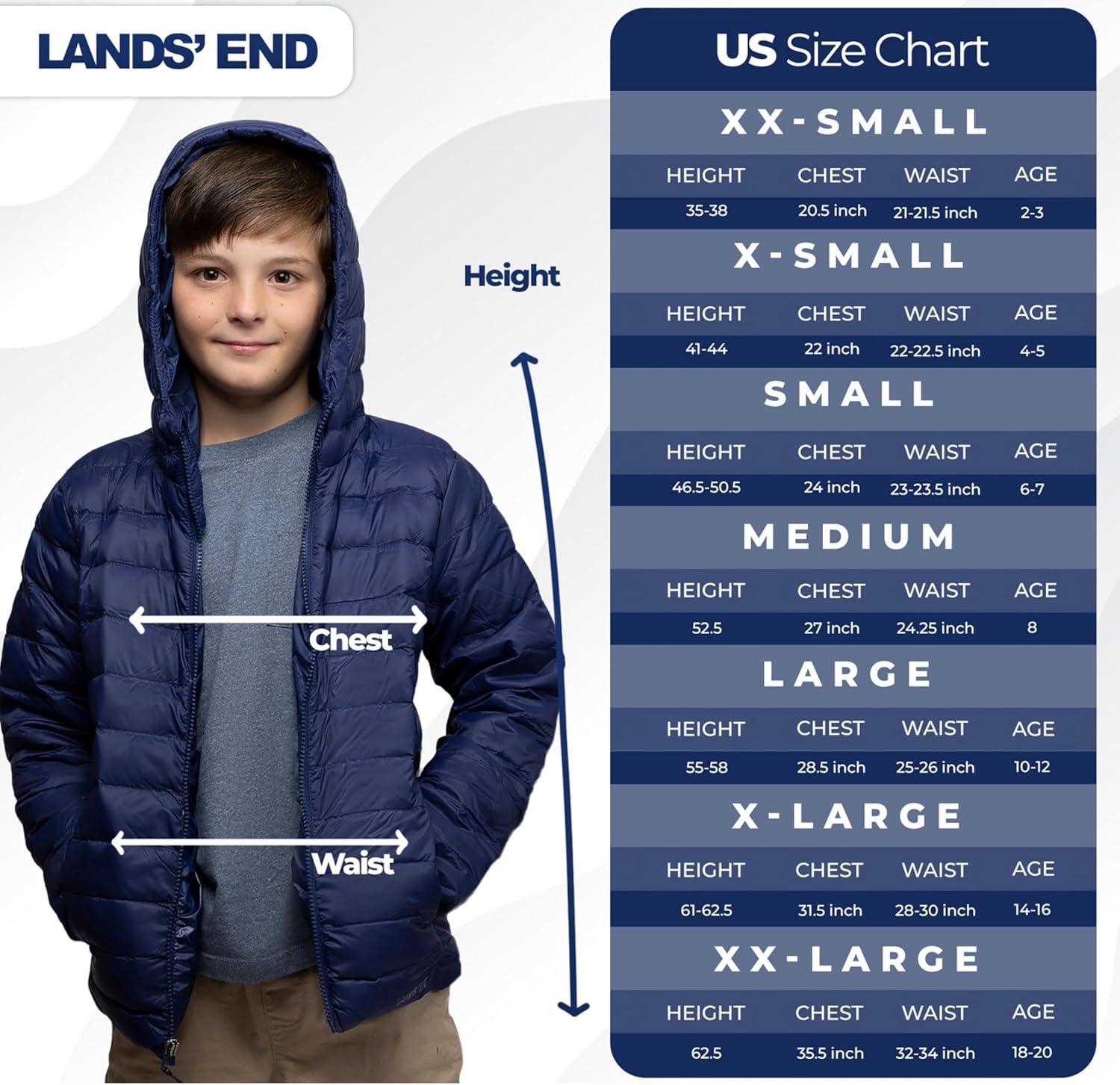 imageLands End Kids Packable Hooded Down Puffer Jacket Coat XXSXXLNavy