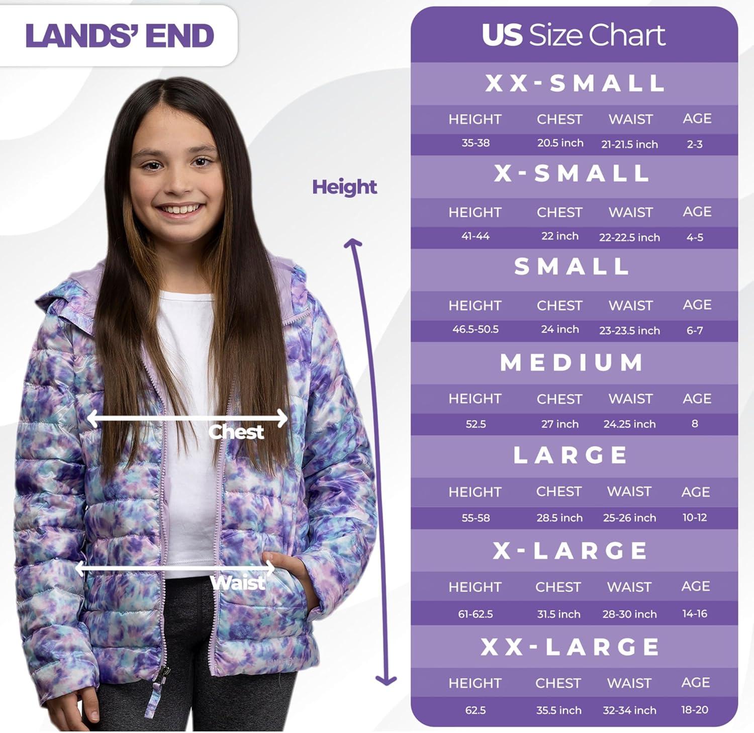imageLands End Kids Packable Hooded Down Puffer Jacket Coat XXSXXLTie Dye