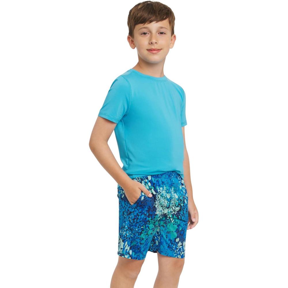 imageLands End Boys Active Adventure UPF 50 Short Sleeve TShirt ampamp Short Set SXLCobalt