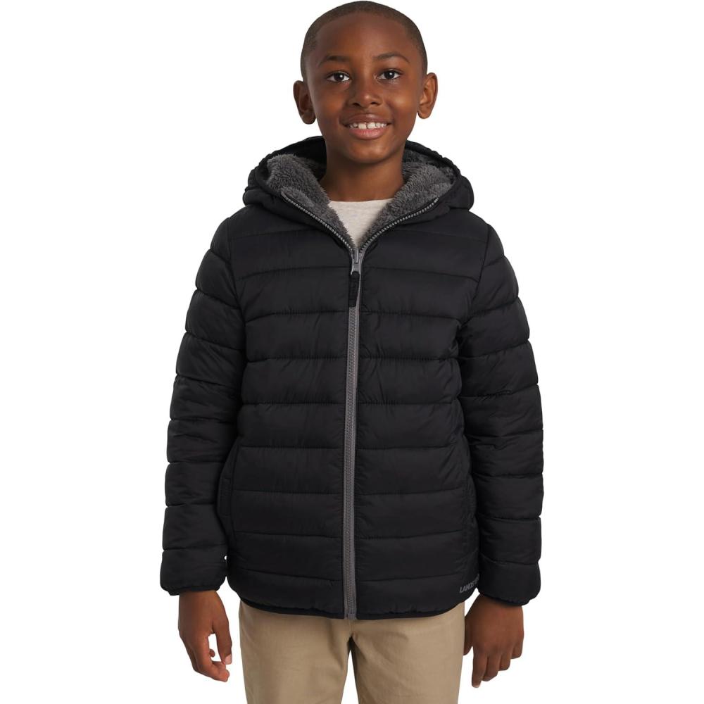 imageLands End Boys Reversible Faux Sherpa Lined Insulated Puffer JacketBlack