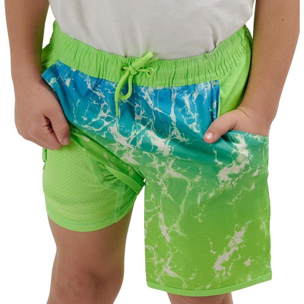 imageLands End Boys Swimwear UPF 50 Comfort Liner Swim Trunks SXLNeon Green
