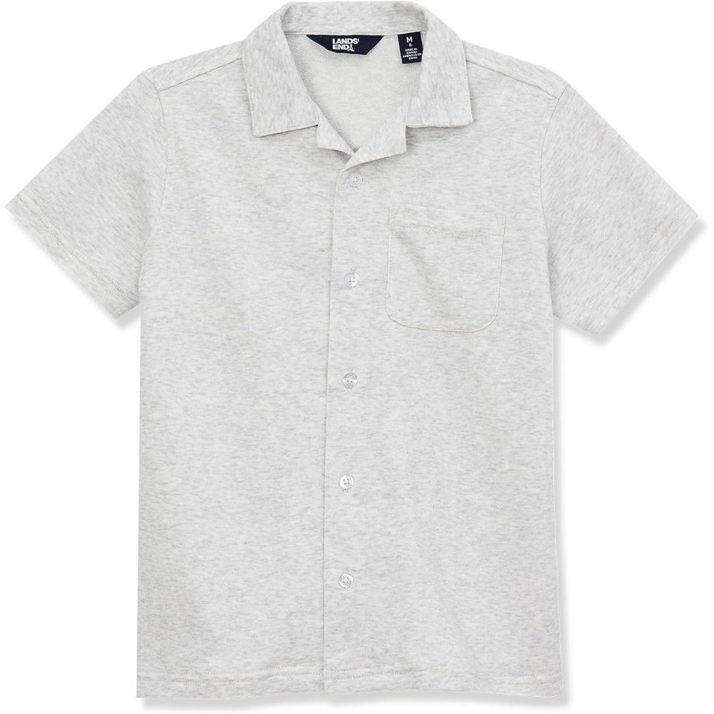 imageLands End Boys Terry Knit Button Down ShirtSnow White Heather