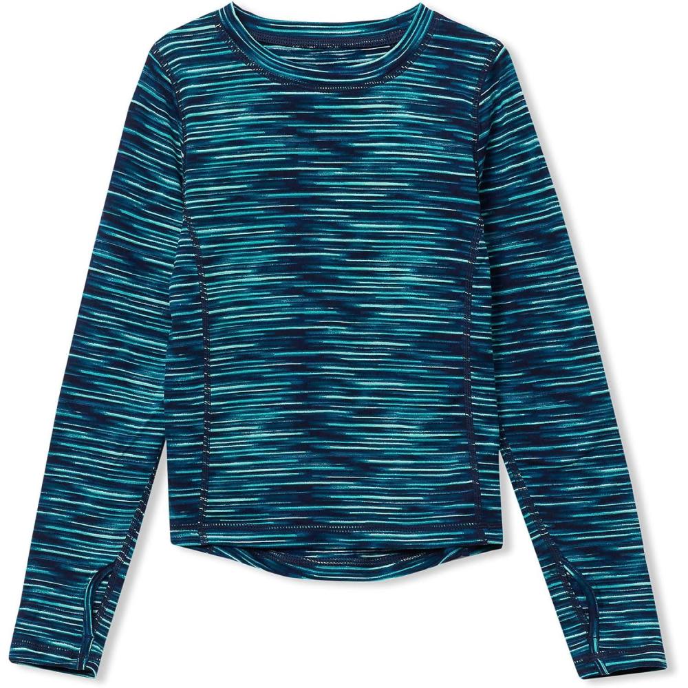 imageLands End Boys Thermal Base Layer Long Underwear Thermaskin Crew Neck ShirtAqua Ice Neon Lights