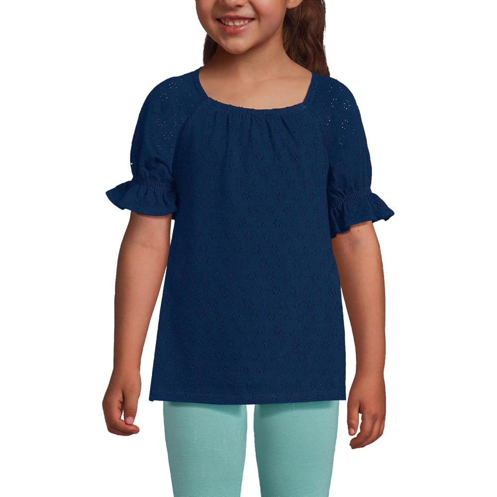 imageLands End Girls Plus Short Sleeve Eyelet Ruffle Sleeve TopDeep Sea Navy