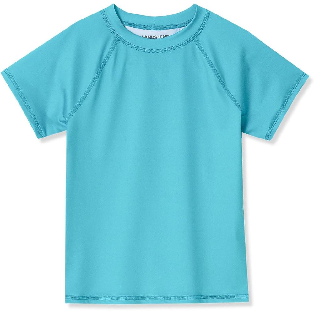 imageLands End Girls Slim Short Sleeve Crew Neck UPF 50 Swim Rash GuardTile Blue