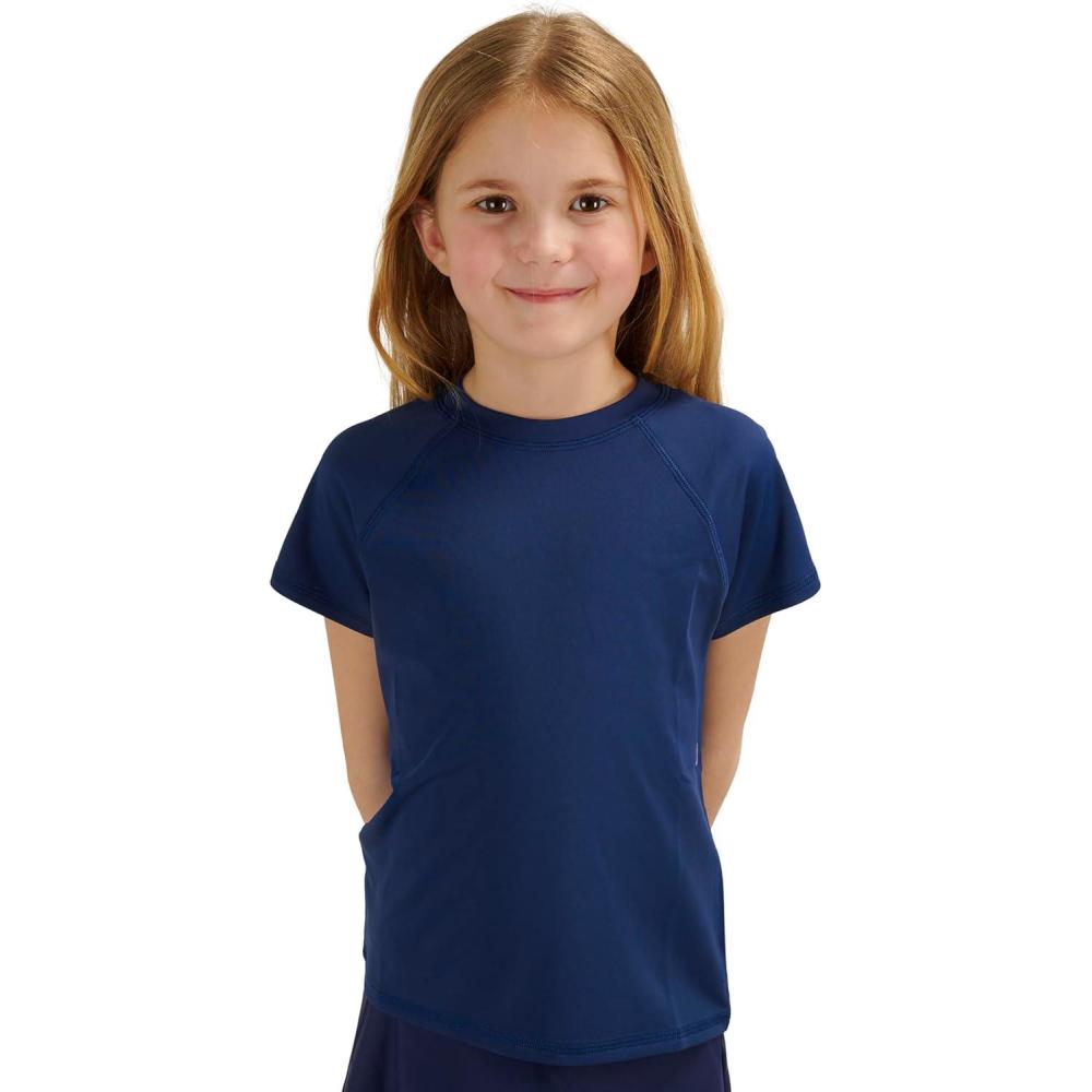 imageLands End Kids Boys and Girls Swimwear UPF 50 Short Sleeve Rash Guard Shirt XXSXLDeep Sea Navy 2