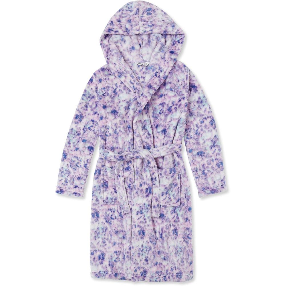 imageLands End Kids Hooded Fleece Solid RobePurple Tie Dye Swirl