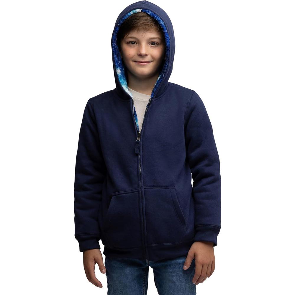 imageLands End Kids Ultra Soft Sherpa Full Zip Hoodie Sweatshirt XSLDeep Sea Navy