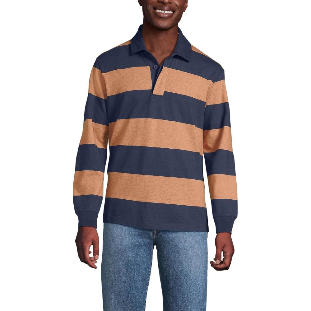 imageLands End Mens Long Sleeve RugbyFrench Navy Stripe