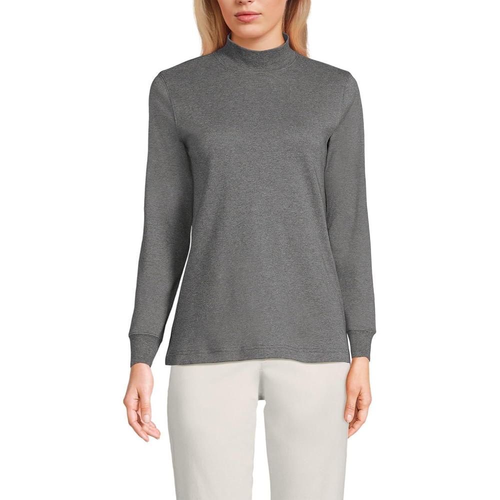 imageLands End Womens Relaxed Cotton Long Sleeve Mock Turtleneck ShirtCharcoal