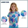 Lands’ End Kids Boys and Girls Swimwear UPF 50 Short Sleeve Rash Guard Shirt (XXS-XL)(Blue)