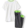 Lands’ End Kids Short Sleeve Top and Jogger Bottom Pajama Set(Oatmeal Dino Stripes)