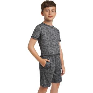 Lands’ End Boys’ Active Adventure UPF 50 Short Sleeve T-Shirt & Short Set (S-XL)(Black)