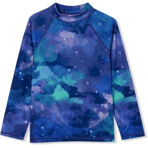 Lands’ End Boys Husky Long Sleeve UPF 50 Sun Protection Rash Guard(Watercolor Galaxy)
