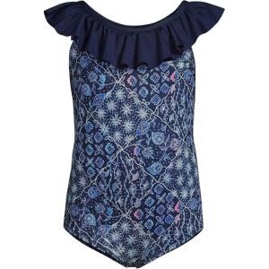 Lands’ End Girls Plus Size Ruffle One Piece Swimsuit(Deep Sea Navy/Multi Floral Mix)