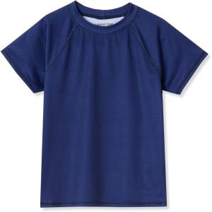 Lands’ End Girls Slim Short Sleeve Crew Neck UPF 50 Swim Rash Guard(Deep Sea Navy)