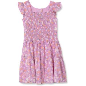 Lands’ End Girls Smocked Flutter Sleeve Tank Dress(Sunset Floral Print)