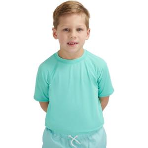 Lands’ End Kids Boys and Girls Swimwear UPF 50 Short Sleeve Rash Guard Shirt (XXS-XL)(Aqua Ice)