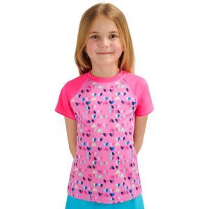 Lands’ End Kids Boys and Girls Swimwear UPF 50 Short Sleeve Rash Guard Shirt (XXS-XL)(Bright Pink)