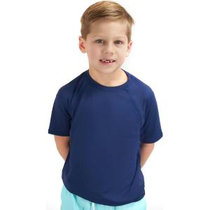 Lands’ End Kids Boys and Girls Swimwear UPF 50 Short Sleeve Rash Guard Shirt (XXS-XL)(Deep Sea Navy 1)