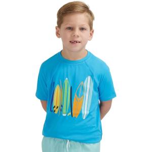 Lands’ End Kids Boys and Girls Swimwear UPF 50 Short Sleeve Rash Guard Shirt (XXS-XL)(Malibu Blue)