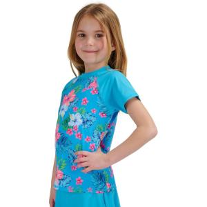 Lands’ End Kids Boys and Girls Swimwear UPF 50 Short Sleeve Rash Guard Shirt (XXS-XL)(Turqouise)