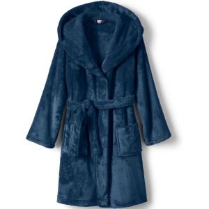 Lands’ End Kids Hooded Fleece Solid Robe(Navy)