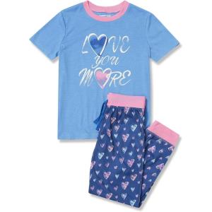 Lands’ End Kids Short Sleeve Top and Jogger Bottom Pajama Set(Purple Sketch Hearts)
