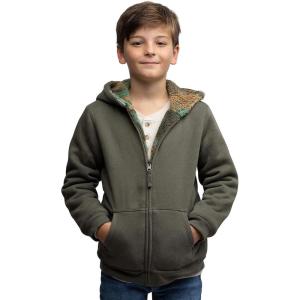 Lands’ End Kids Ultra Soft Sherpa Full Zip Hoodie Sweatshirt (XS-L)(Olive)