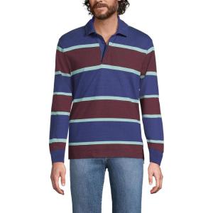 Lands’ End Men’s Long Sleeve Rugby(Deep Sea Navy/Burgundy Stripes)