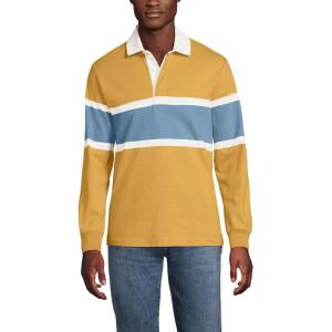 Lands’ End Men’s Long Sleeve Rugby(Dijon Gold/Blue Stripe)