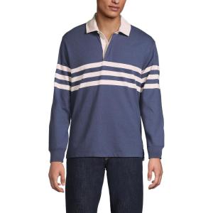 Lands’ End Men’s Long Sleeve Rugby(Nightfall Blue/Ivory Stripe)