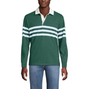 Lands’ End Men’s Long Sleeve Rugby(Norway Spruce Stripe)